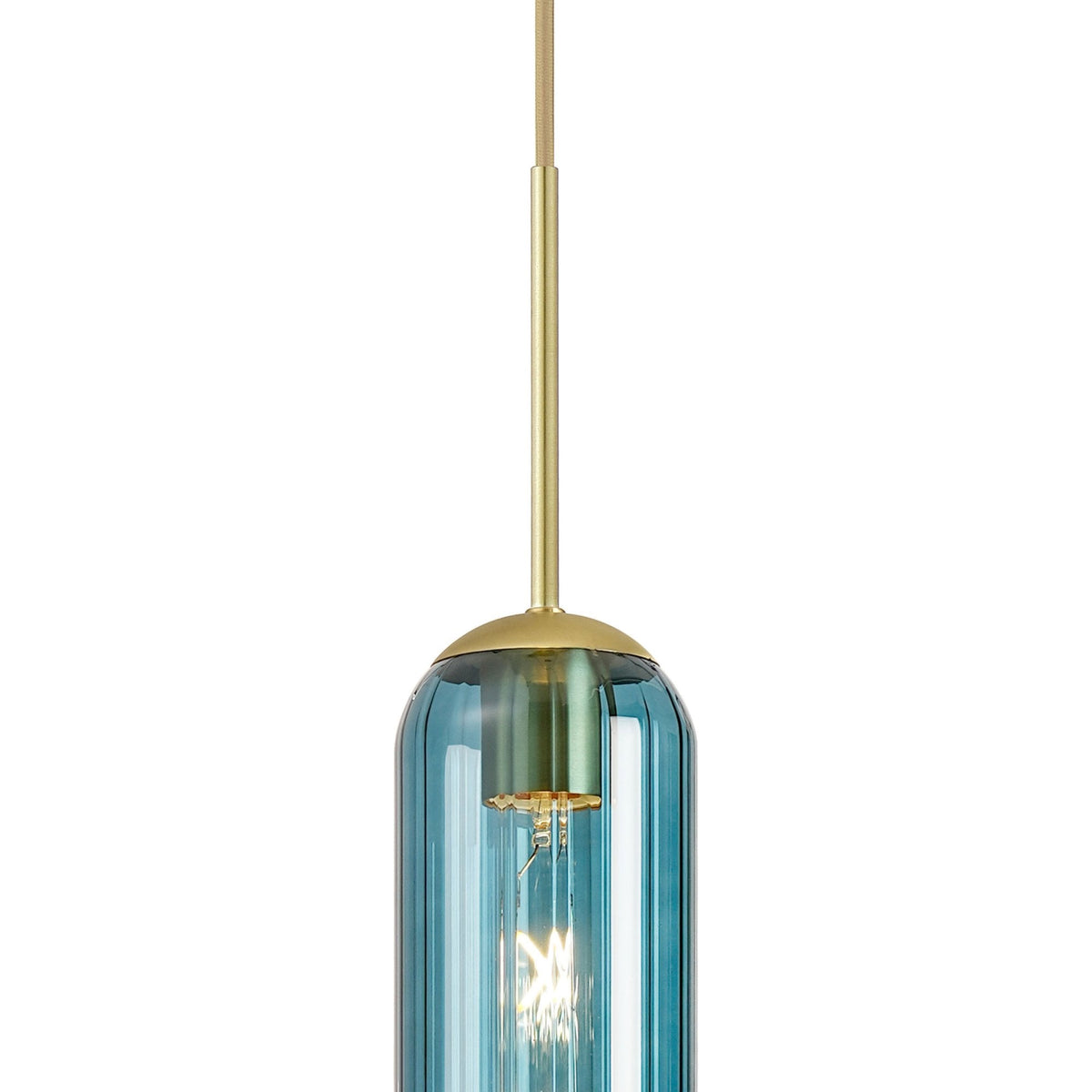 Hamble Single Pendant in Satin Gold Finish with Blue Glass