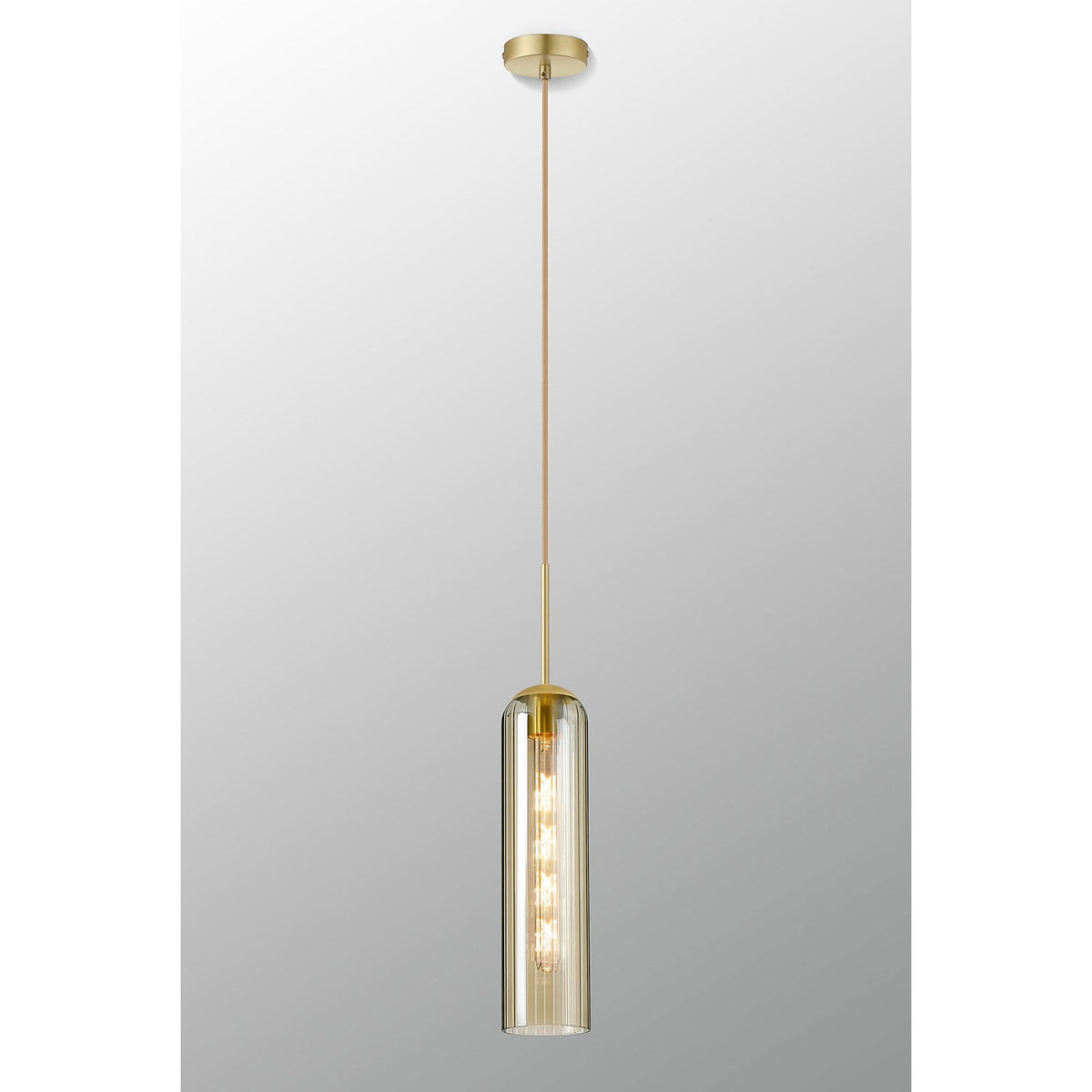 Hamble Single Pendant in Satin Gold Finish with Cognac Glass