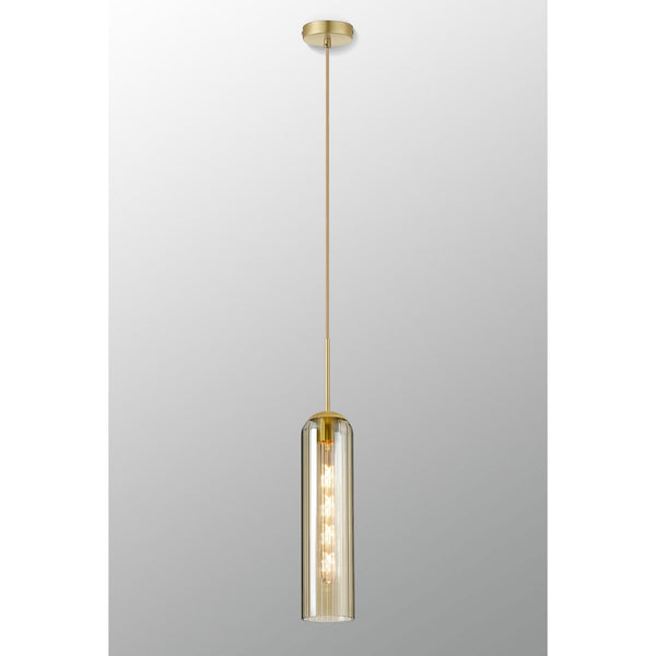 Hamble Single Pendant in Satin Gold Finish with Cognac Glass