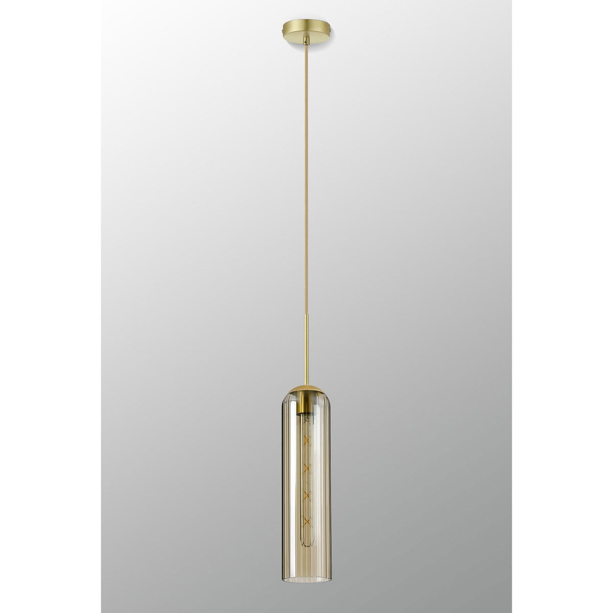 Hamble Single Pendant in Satin Gold Finish with Cognac Glass