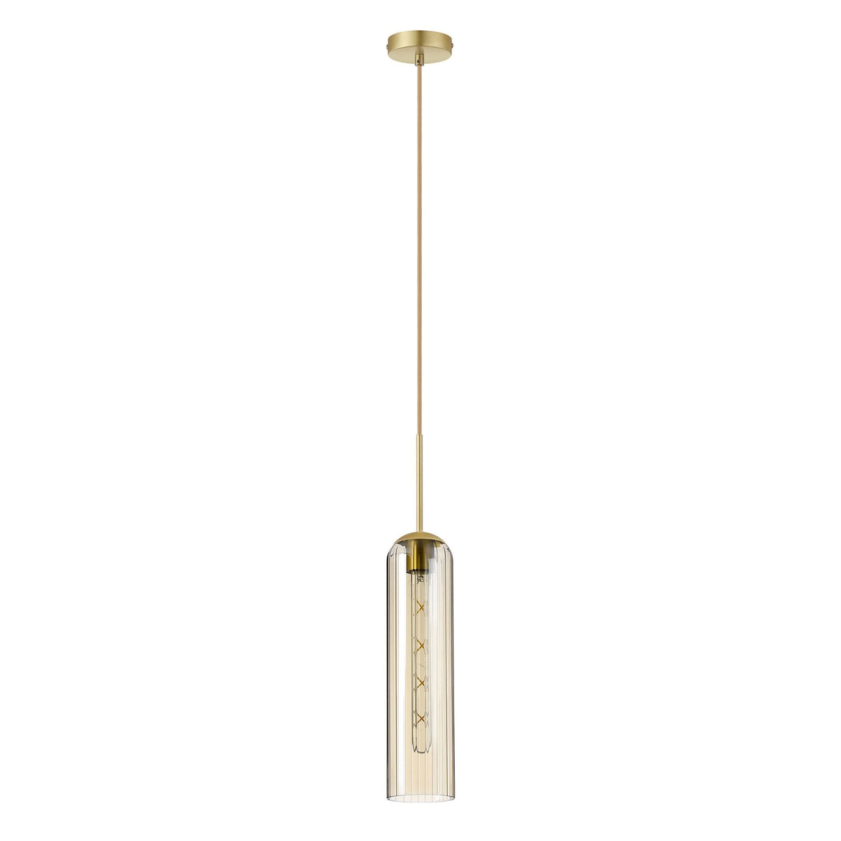 Hamble Single Pendant in Satin Gold Finish with Cognac Glass