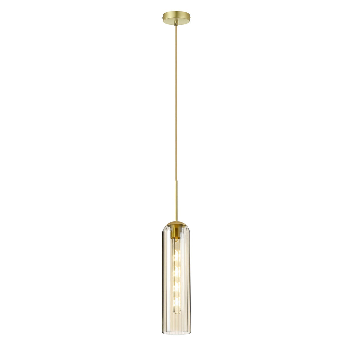 Hamble Single Pendant in Satin Gold Finish with Cognac Glass