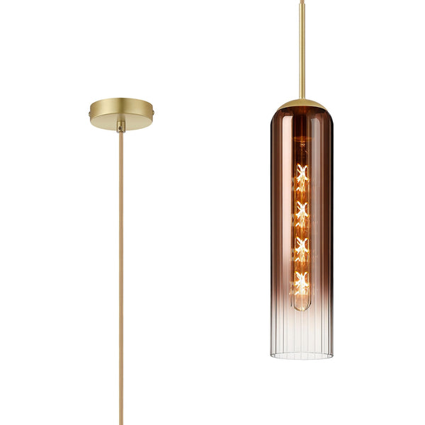 Hamble Single Pendant in Satin Gold Finish with Copper Fade Glass