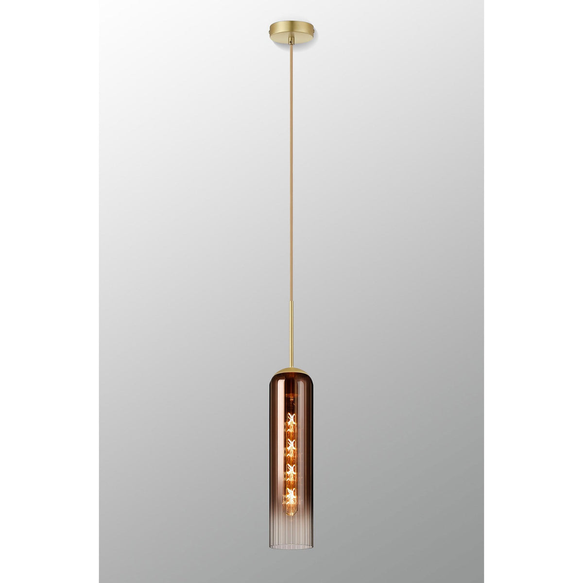 Hamble Single Pendant in Satin Gold Finish with Copper Fade Glass