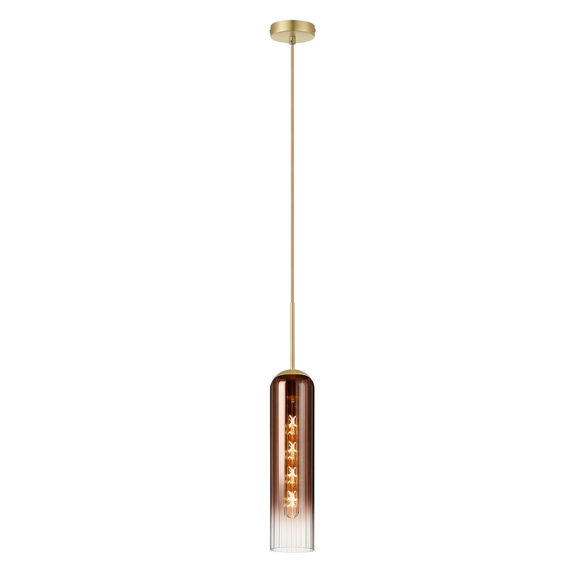 Hamble Single Pendant in Satin Gold Finish with Copper Fade Glass