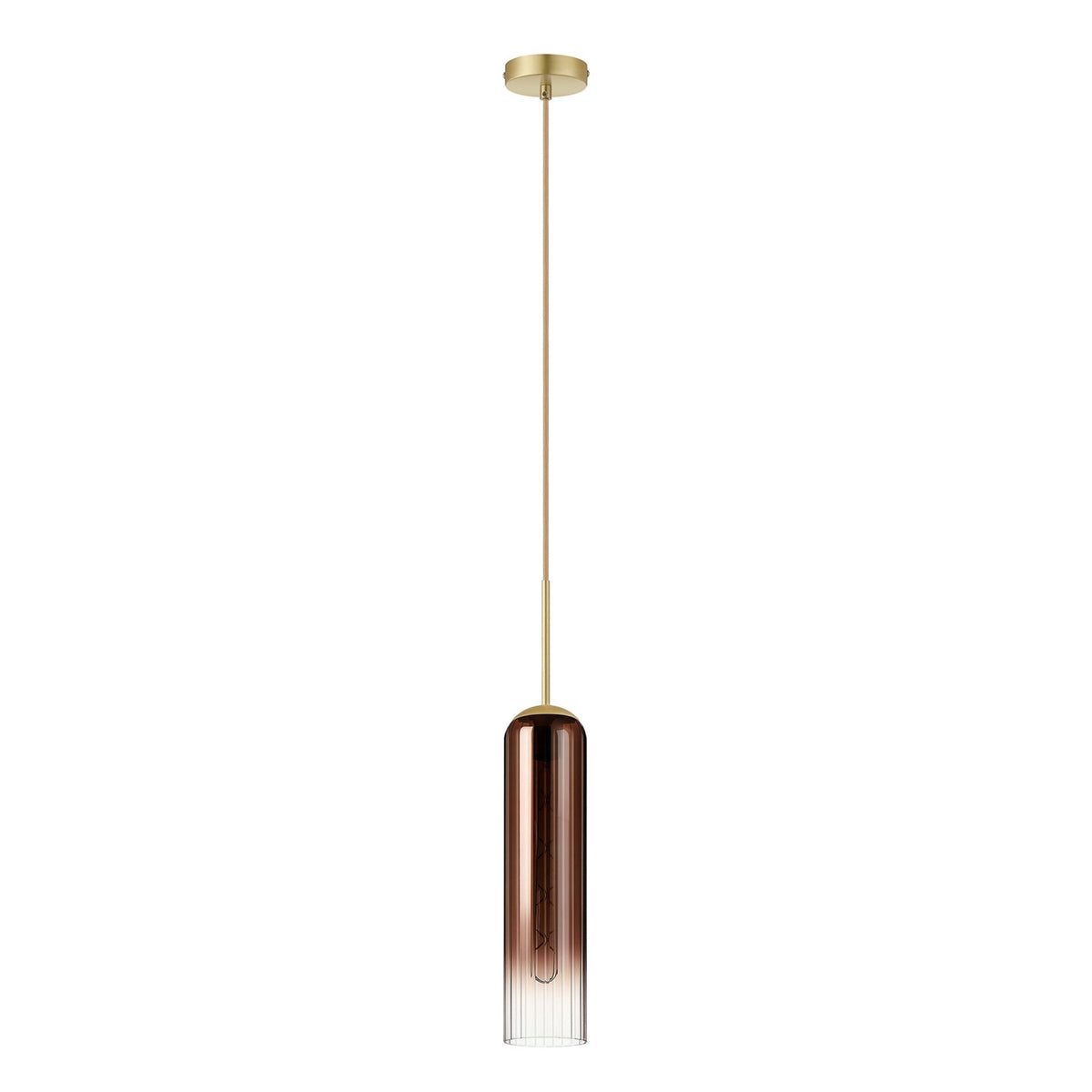 Hamble Single Pendant in Satin Gold Finish with Copper Fade Glass