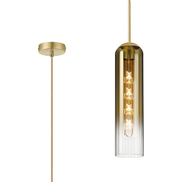 Hamble Single Pendant in Satin Gold Finish with Gold Fade Glass