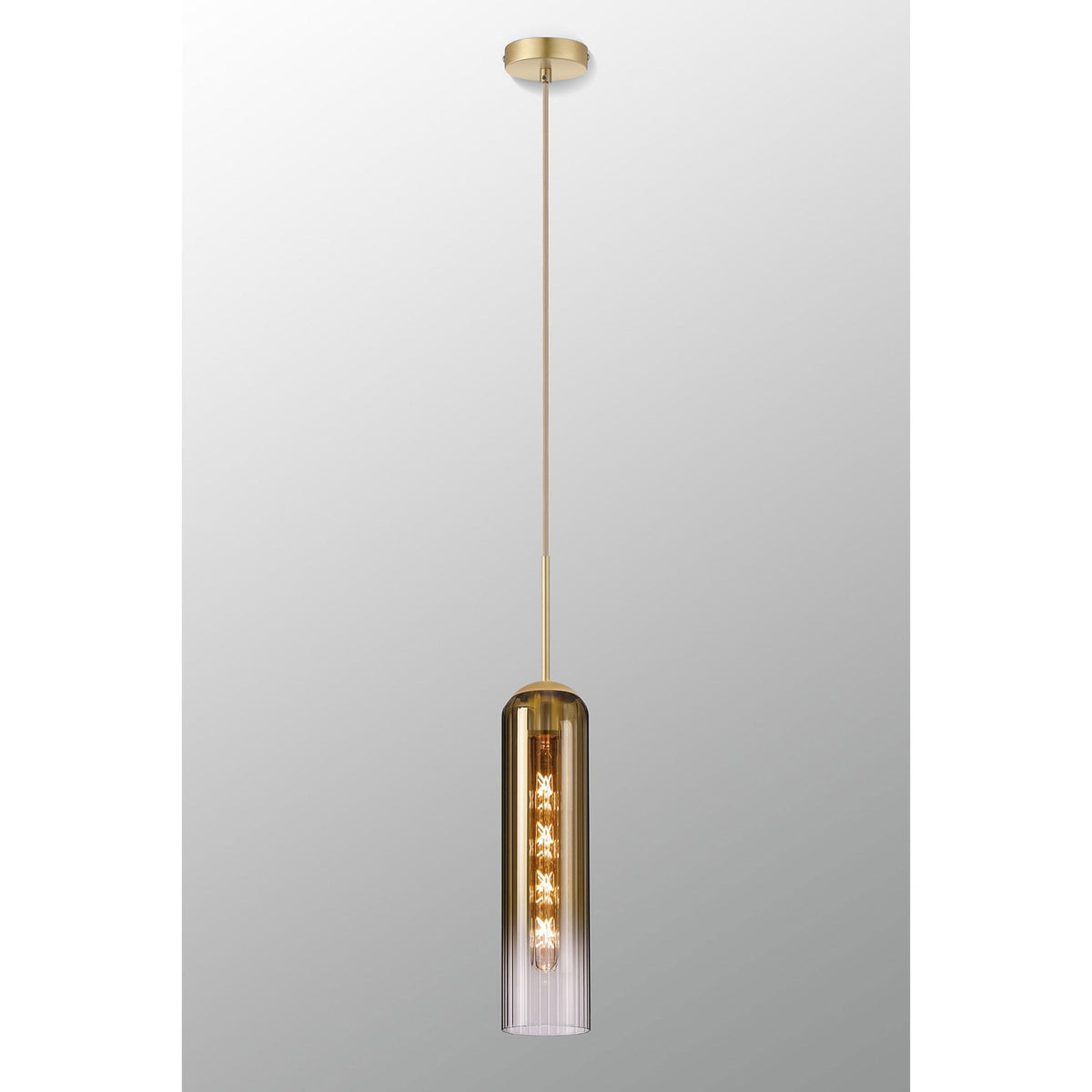 Hamble Single Pendant in Satin Gold Finish with Gold Fade Glass