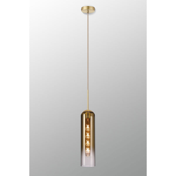 Hamble Single Pendant in Satin Gold Finish with Gold Fade Glass