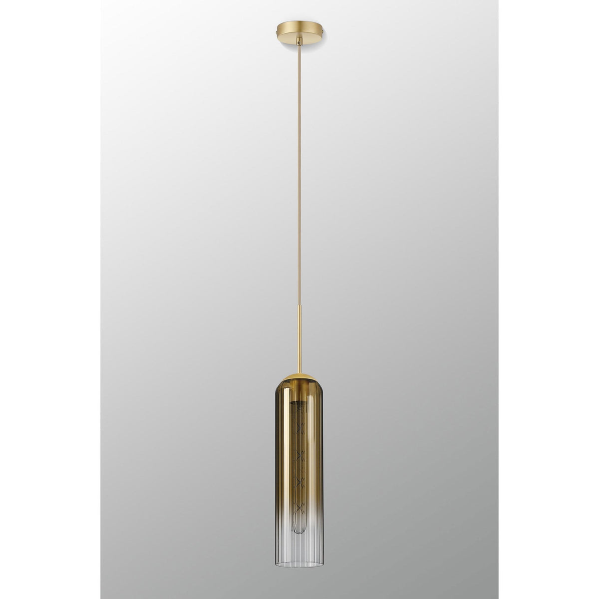 Hamble Single Pendant in Satin Gold Finish with Gold Fade Glass