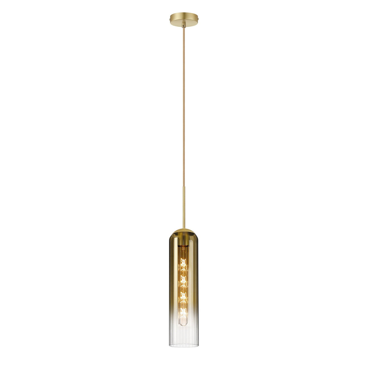 Hamble Single Pendant in Satin Gold Finish with Gold Fade Glass