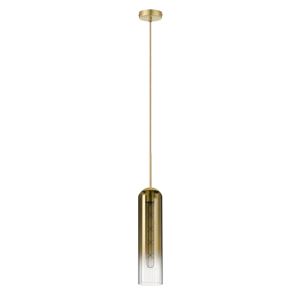 Hamble Single Pendant in Satin Gold Finish with Gold Fade Glass
