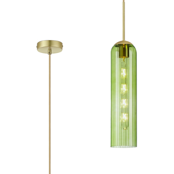 Hamble Single Pendant in Satin Gold Finish with Green Glass