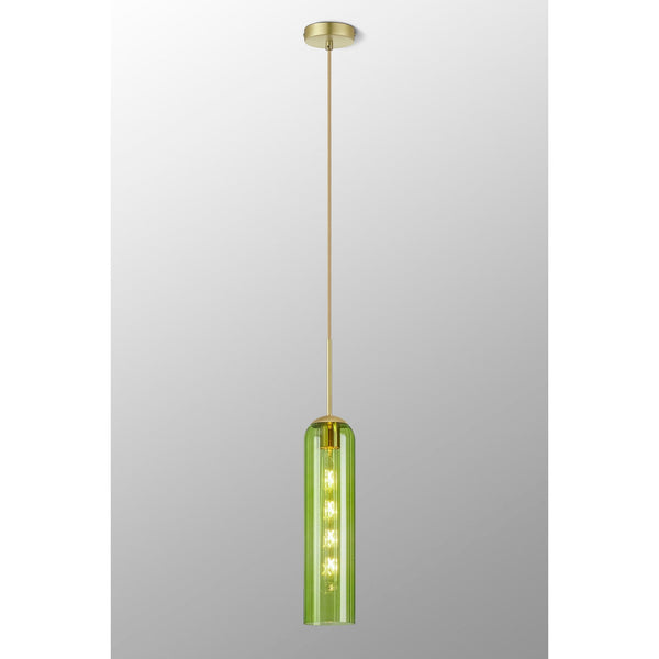 Hamble Single Pendant in Satin Gold Finish with Green Glass