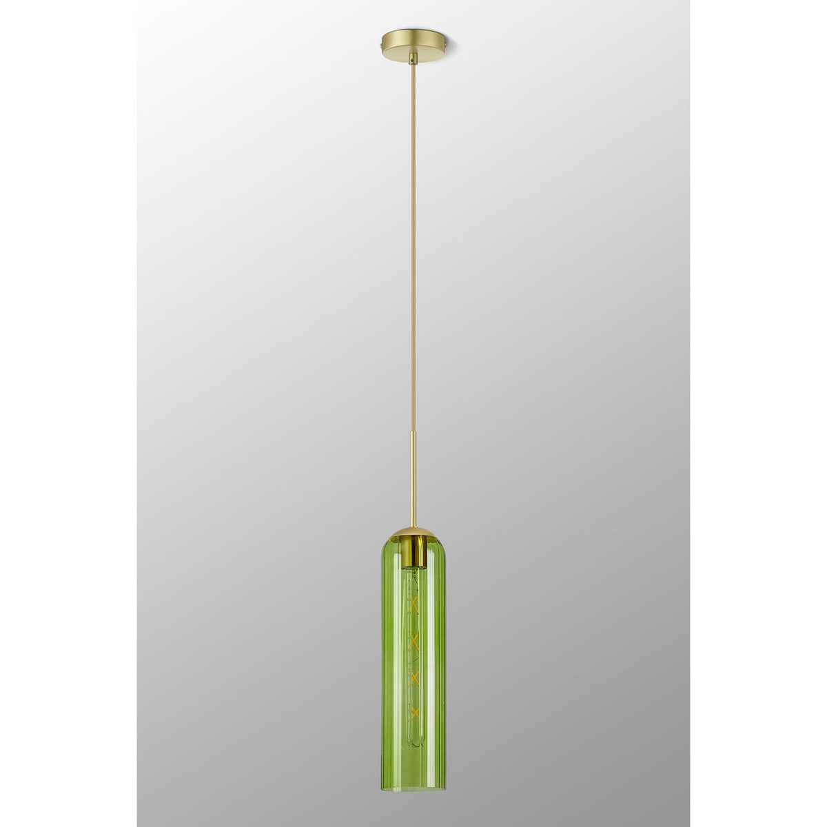 Hamble Single Pendant in Satin Gold Finish with Green Glass