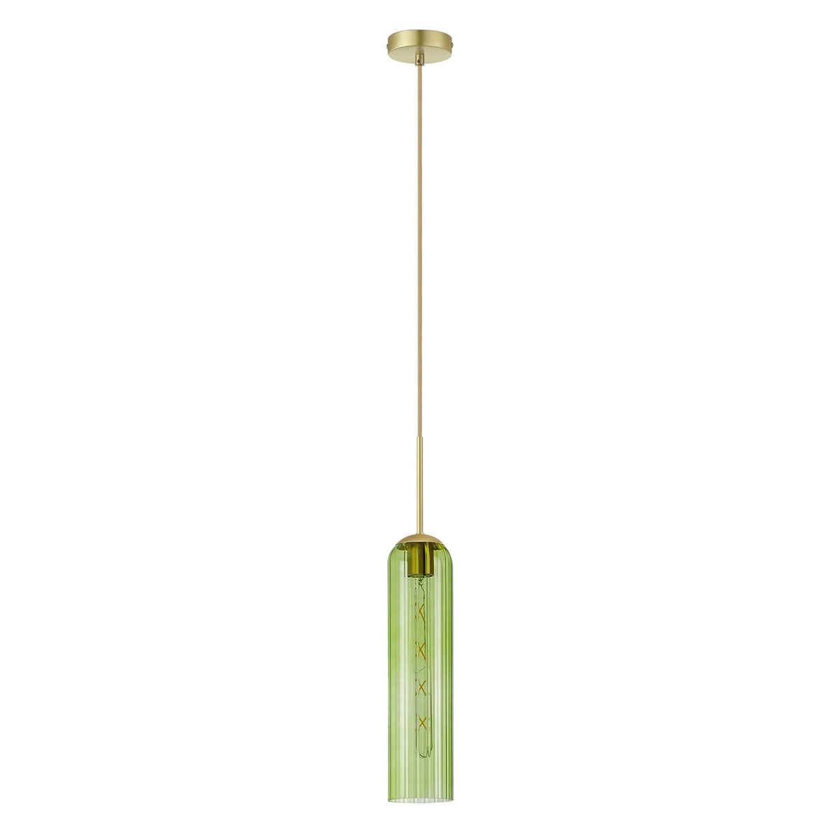 Hamble Single Pendant in Satin Gold Finish with Green Glass