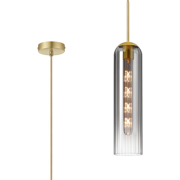 Hamble Single Pendant in Satin Gold Finish with Smoke Fade Glass