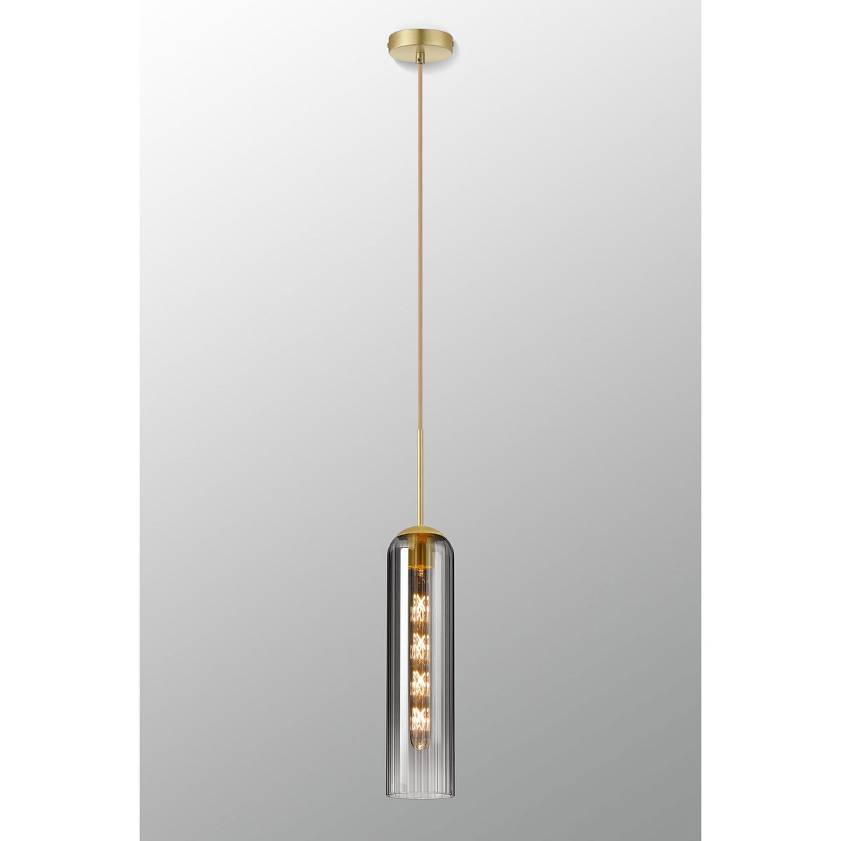 Hamble Single Pendant in Satin Gold Finish with Smoke Fade Glass