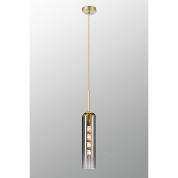 Hamble Single Pendant in Satin Gold Finish with Smoke Fade Glass