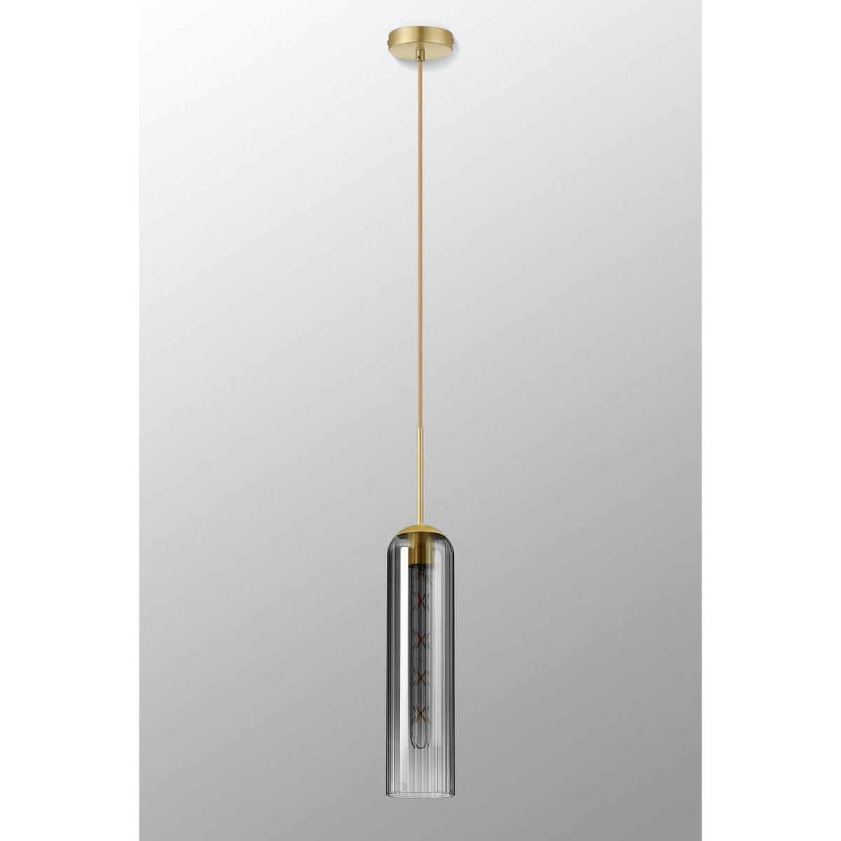 Hamble Single Pendant in Satin Gold Finish with Smoke Fade Glass