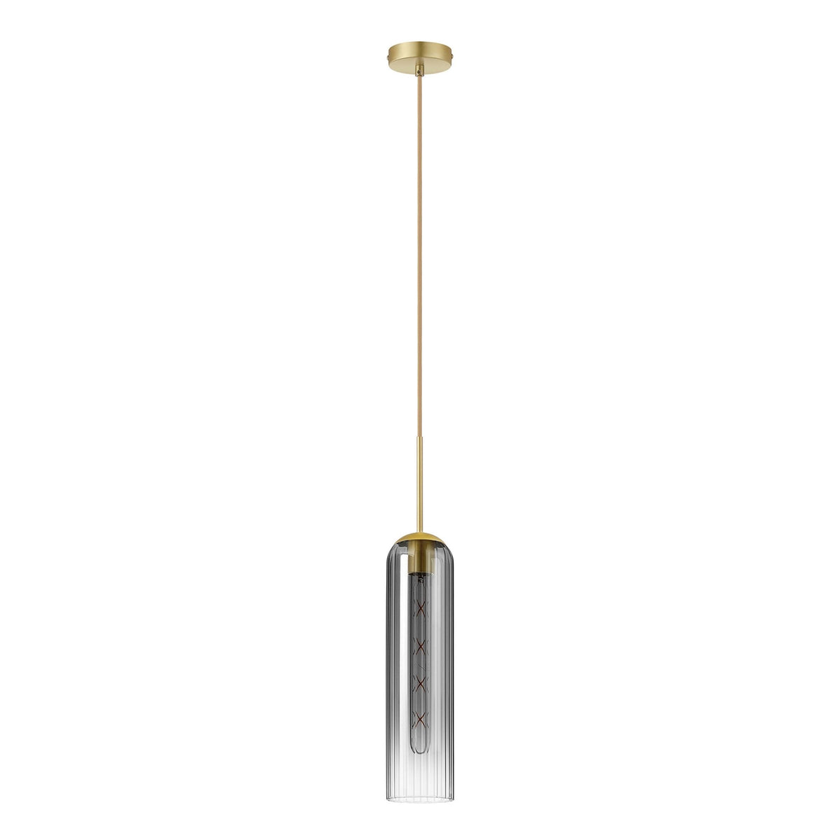 Hamble Single Pendant in Satin Gold Finish with Smoke Fade Glass