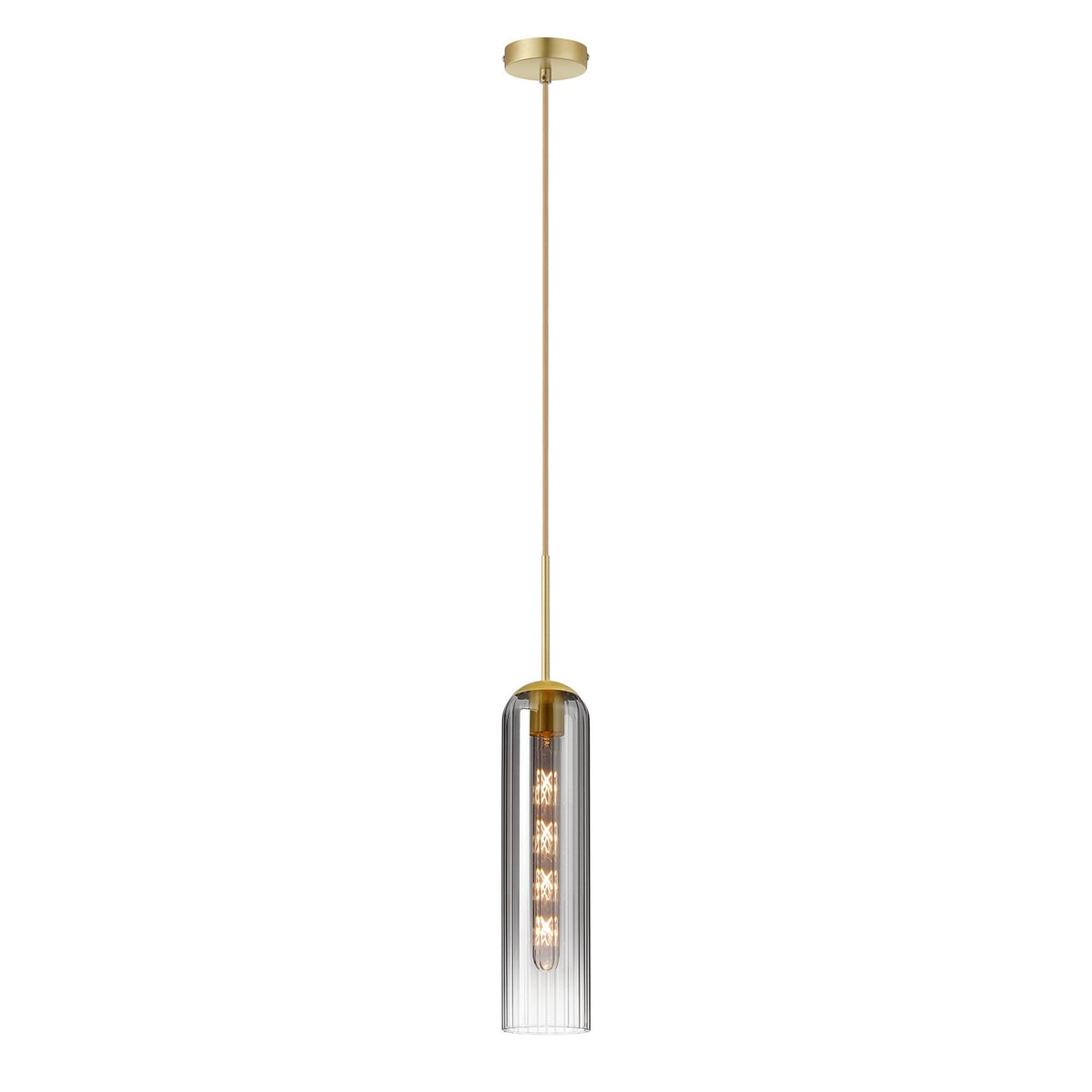 Hamble Single Pendant in Satin Gold Finish with Smoke Fade Glass