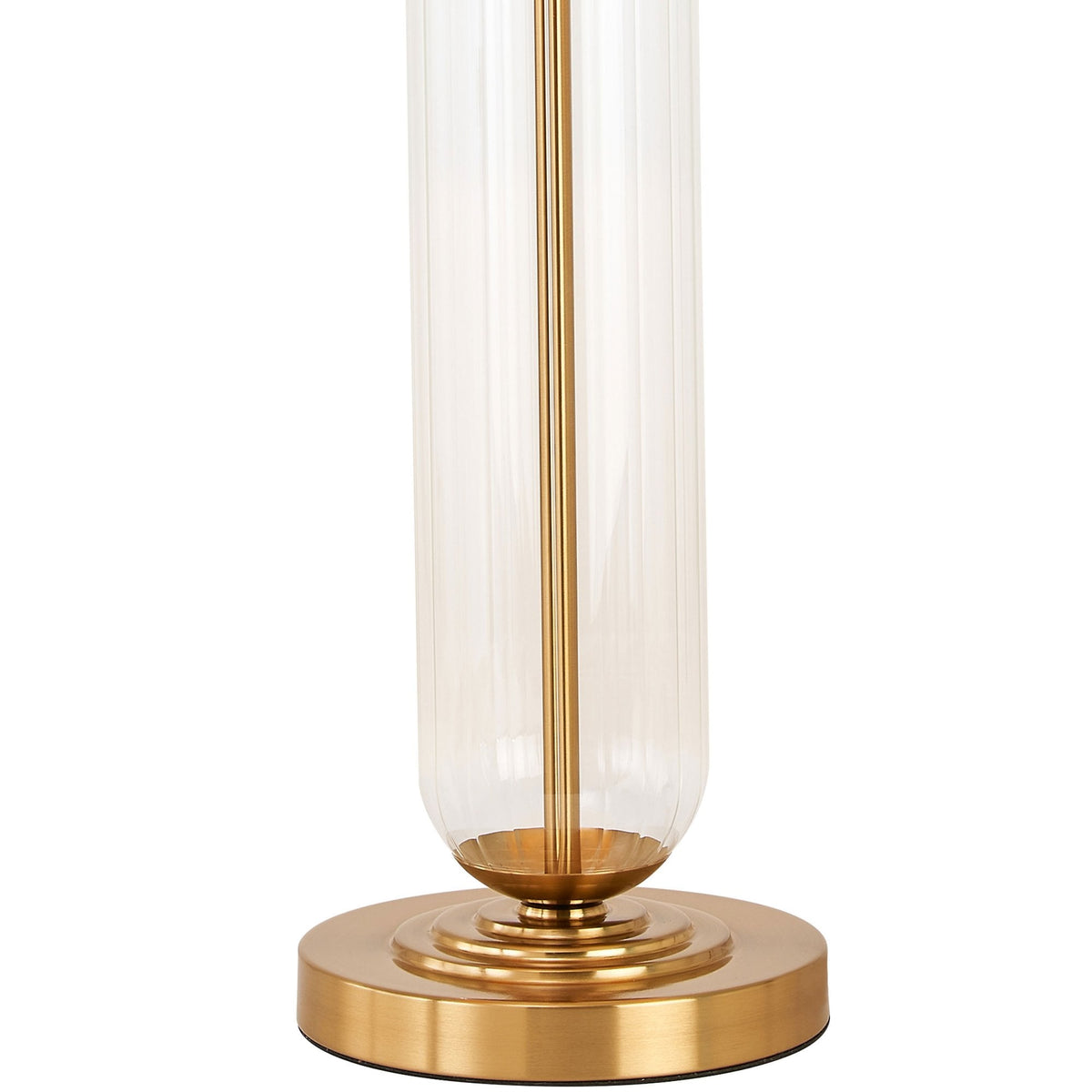 Hamble Tubular Table Lamp in Brass Gold with Clear Glass and Moss Green Velvet Shade