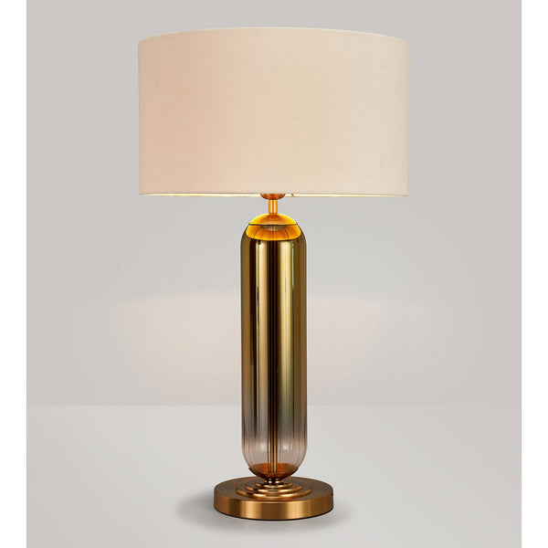 Hamble Tubular Table Lamp in Brass Gold with Gold Fade Glass and Ivory Velvet Shade