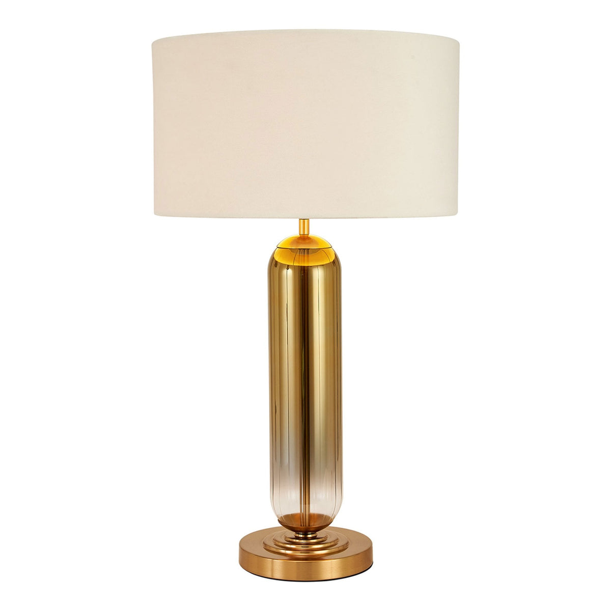 Hamble Tubular Table Lamp in Brass Gold with Gold Fade Glass and Ivory Velvet Shade