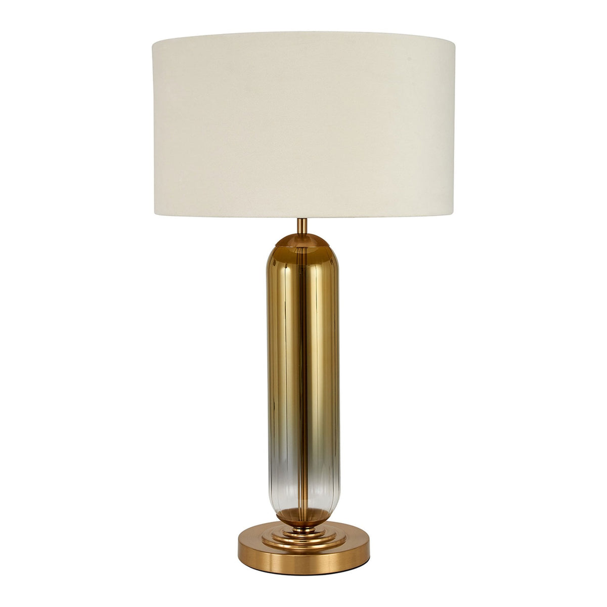 Hamble Tubular Table Lamp in Brass Gold with Gold Fade Glass and Ivory Velvet Shade