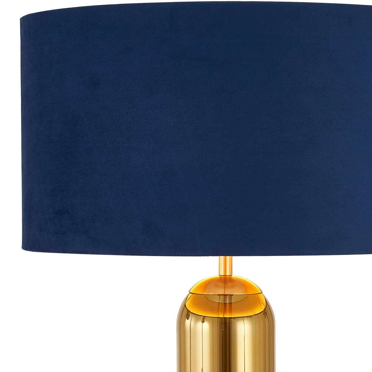 Hamble Tubular Table Lamp in Brass Gold with Gold Fade Glass and Navy Velvet Shade