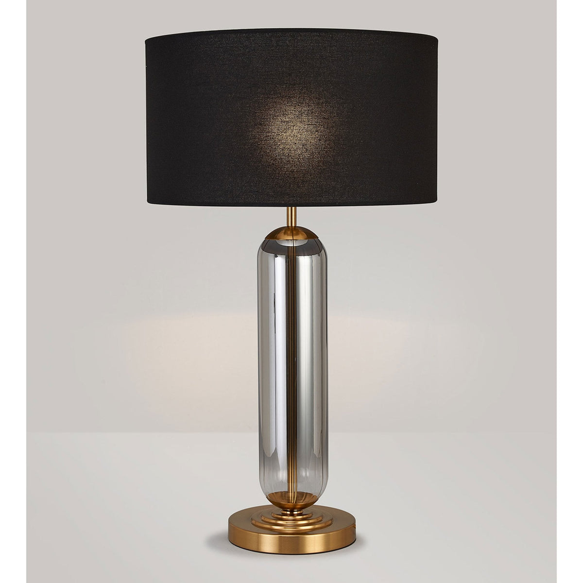 Hamble Tubular Table Lamp in Brass Gold with Smoke Fade Glass and Black Linen Shade