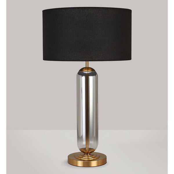 Hamble Tubular Table Lamp in Brass Gold with Smoke Fade Glass and Black Linen Shade