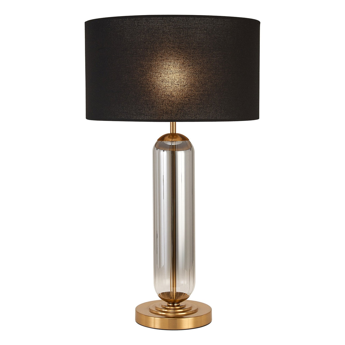 Hamble Tubular Table Lamp in Brass Gold with Smoke Fade Glass and Black Linen Shade