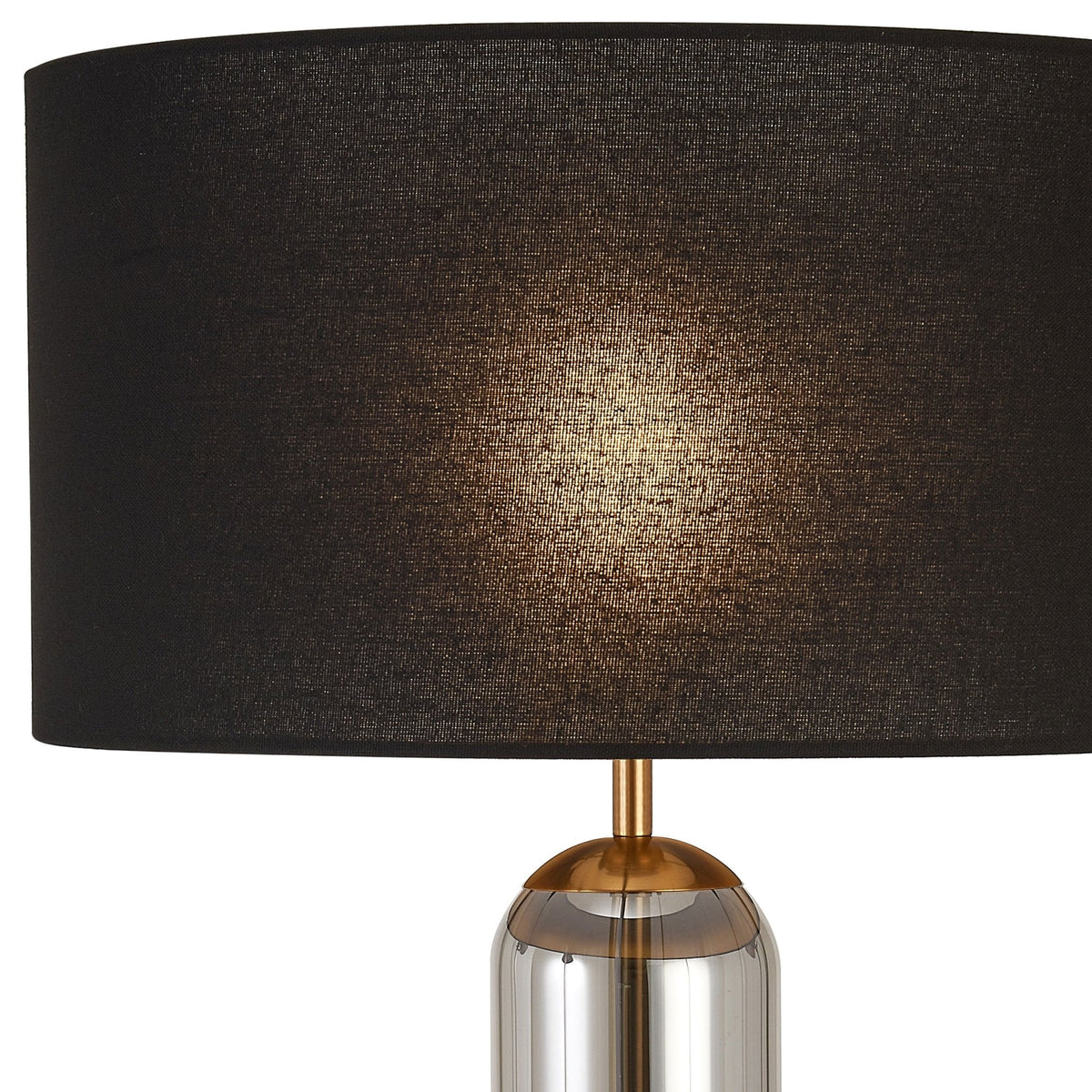 Hamble Tubular Table Lamp in Brass Gold with Smoke Fade Glass and Black Linen Shade