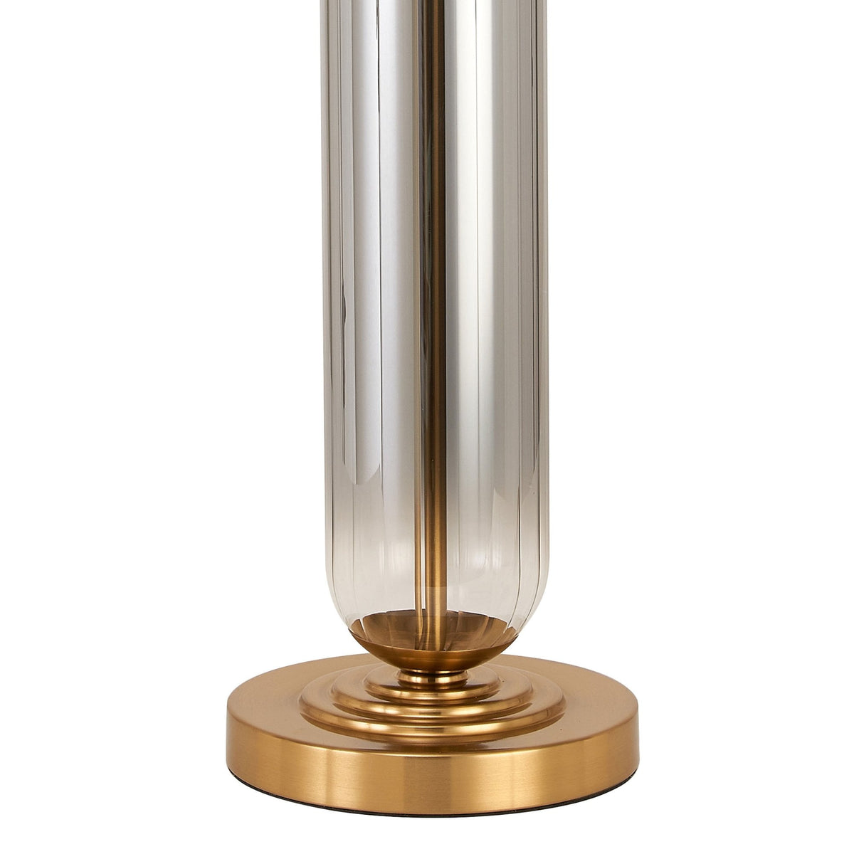 Hamble Tubular Table Lamp in Brass Gold with Smoke Fade Glass and Black Linen Shade