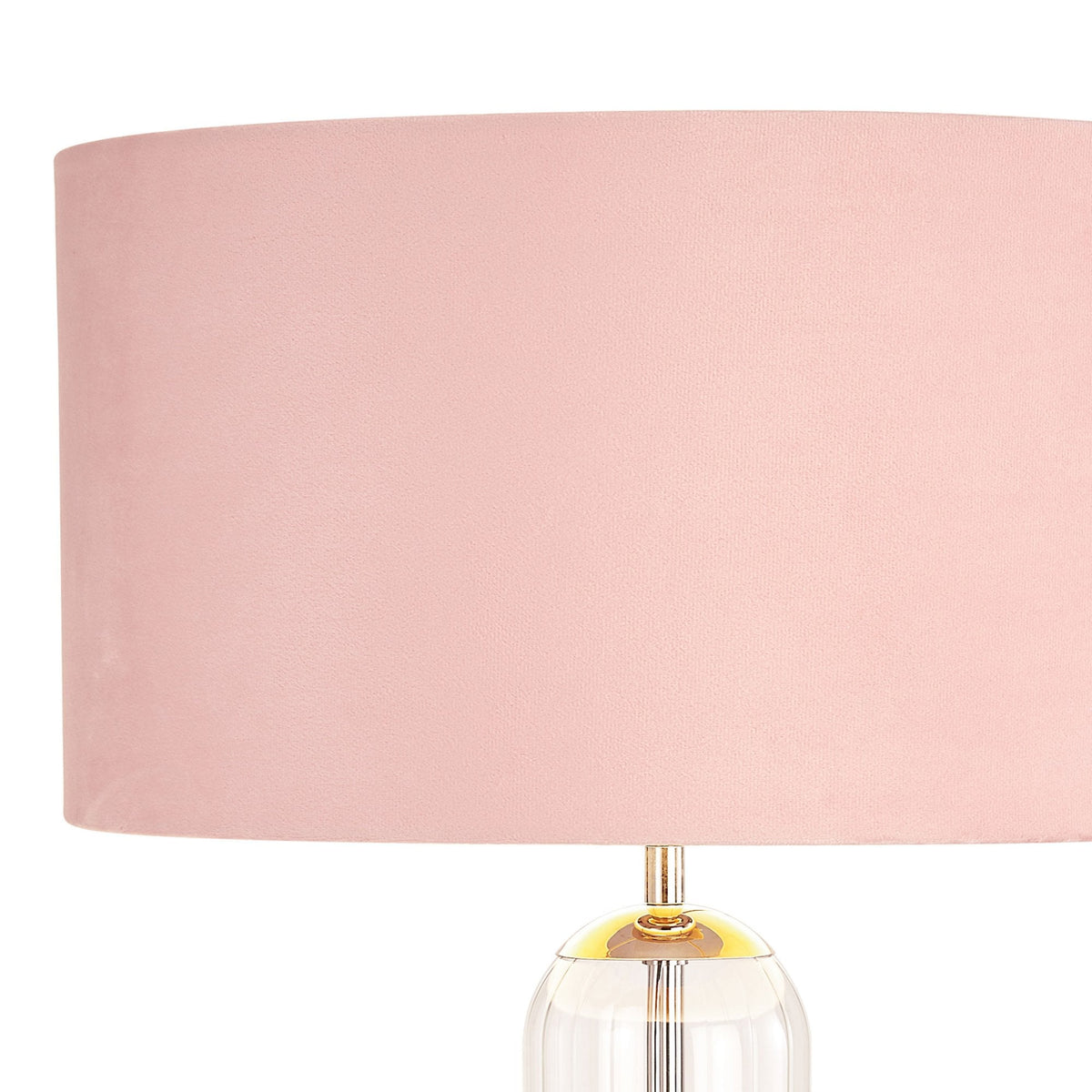 Hamble Tubular Table Lamp in Polished Nickel with Clear Glass and Blush Pink Velvet Shade