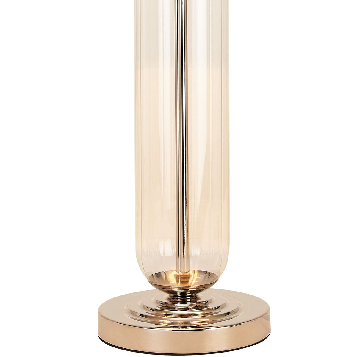 Hamble Tubular Table Lamp in Polished Nickel with Clear Glass and Ivory Faux Silk Shade