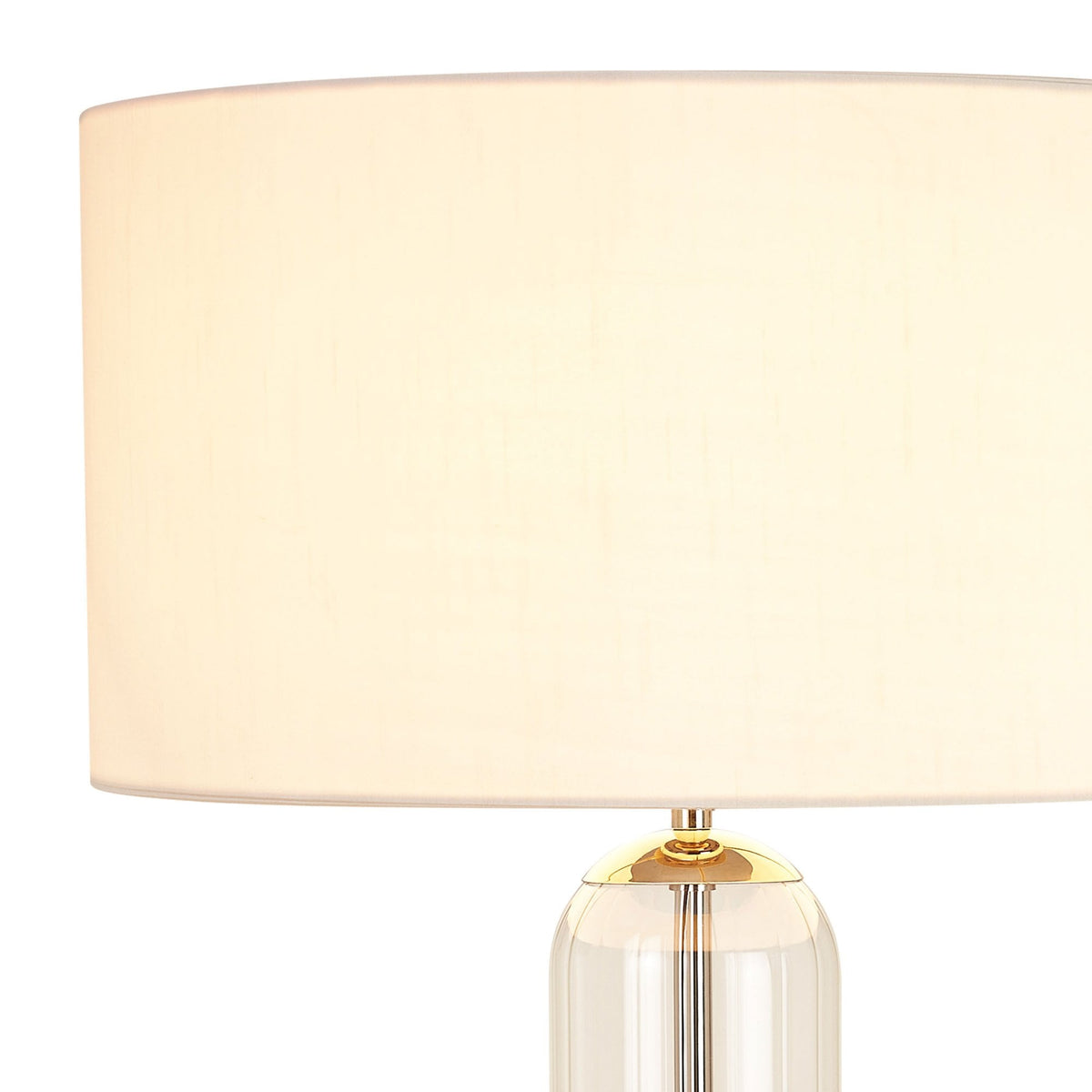 Hamble Tubular Table Lamp in Polished Nickel with Clear Glass and Ivory Faux Silk Shade
