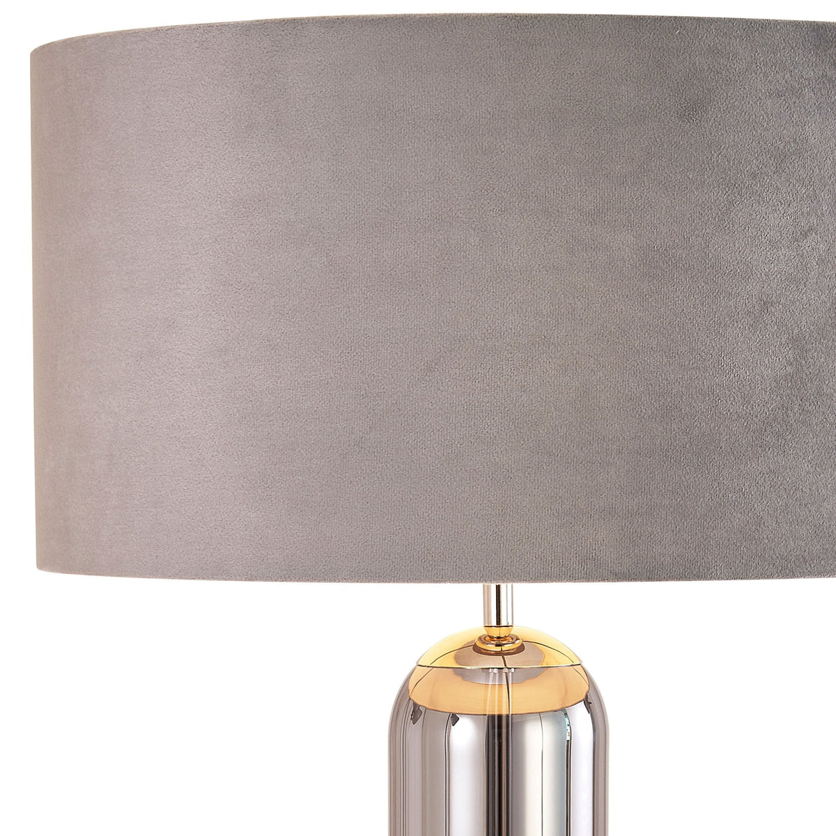 Hamble Tubular Table Lamp in Polished Nickel with Smoke Fade Glass and Light Grey Velvet Shade