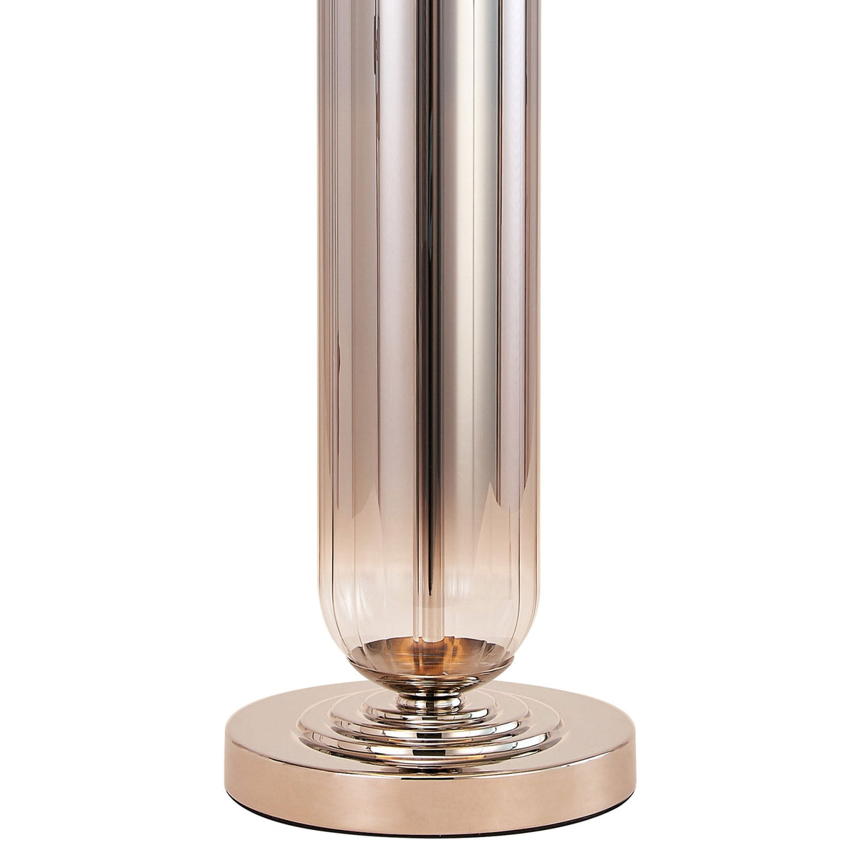 Hamble Tubular Table Lamp in Polished Nickel with Smoke Fade Glass and Light Grey Velvet Shade