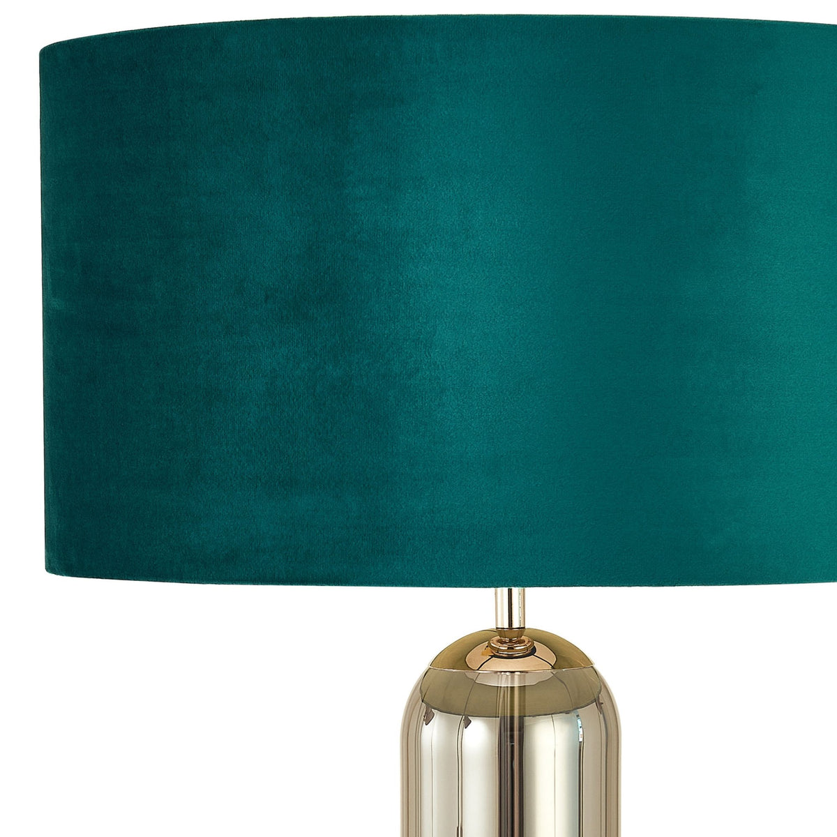 Hamble Tubular Table Lamp in Polished Nickel with Smoke Fade Glass and Teal Velvet Shade