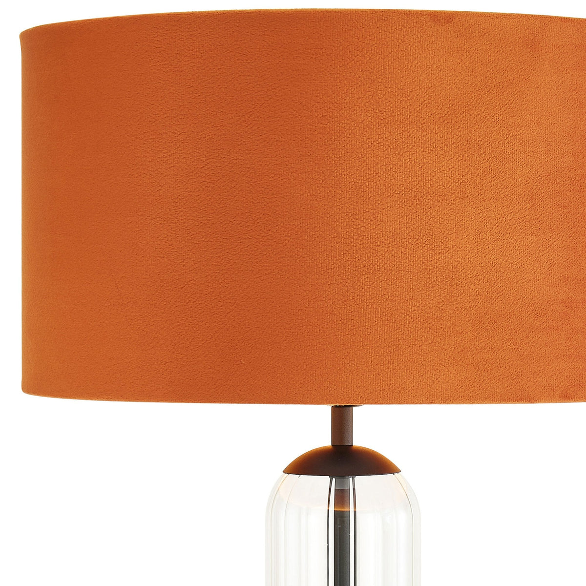 Hamble Tubular Table Lamp in Satin Black with Clear Glass and Burnt Orange Velvet Shade