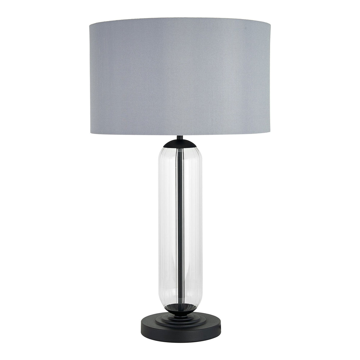 Hamble Tubular Table Lamp in Satin Black with Clear Glass and Lunar Faux Silk Shade