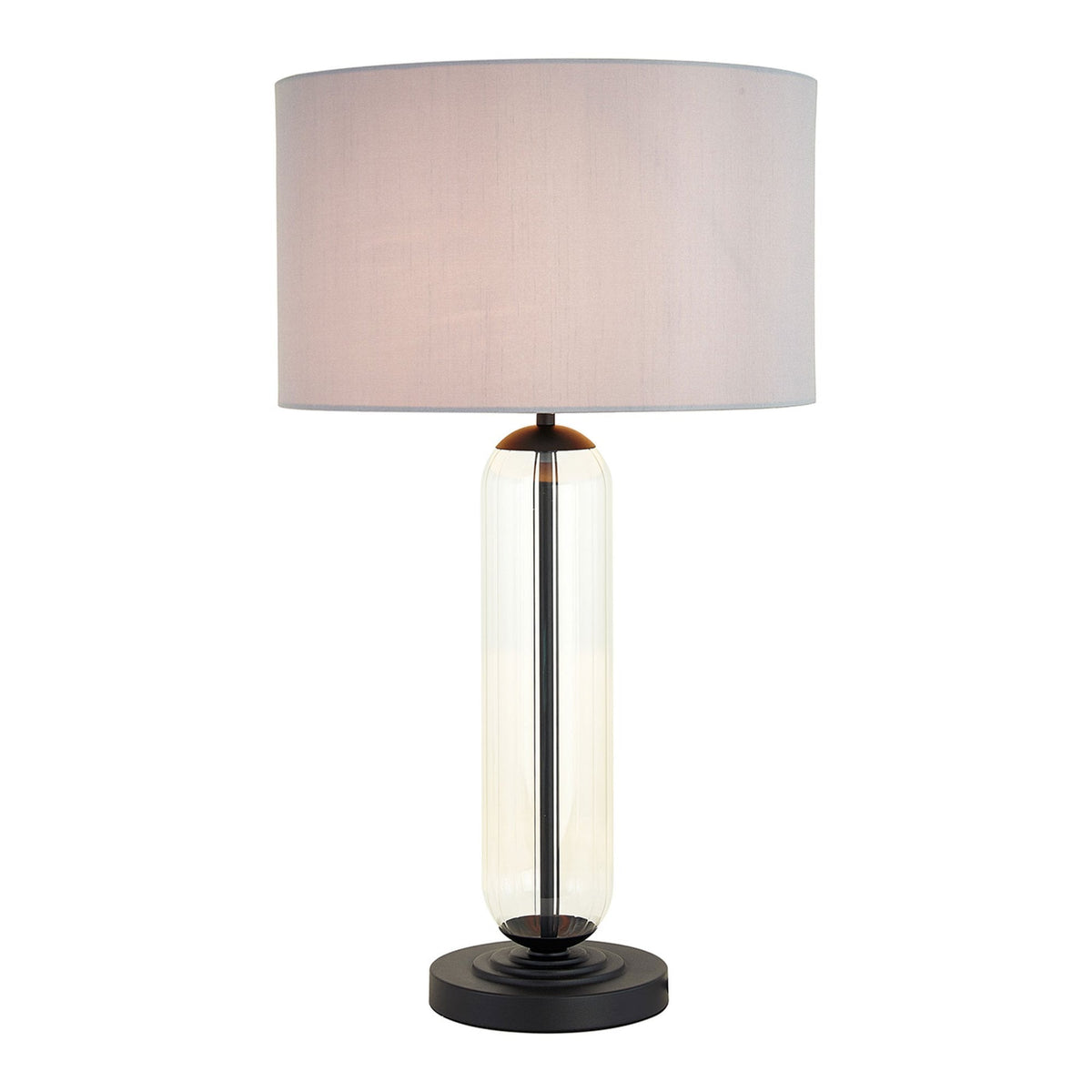 Hamble Tubular Table Lamp in Satin Black with Clear Glass and Lunar Faux Silk Shade
