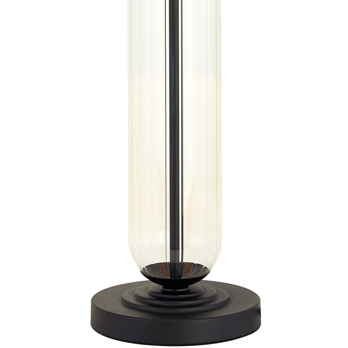 Hamble Tubular Table Lamp in Satin Black with Clear Glass and Lunar Faux Silk Shade
