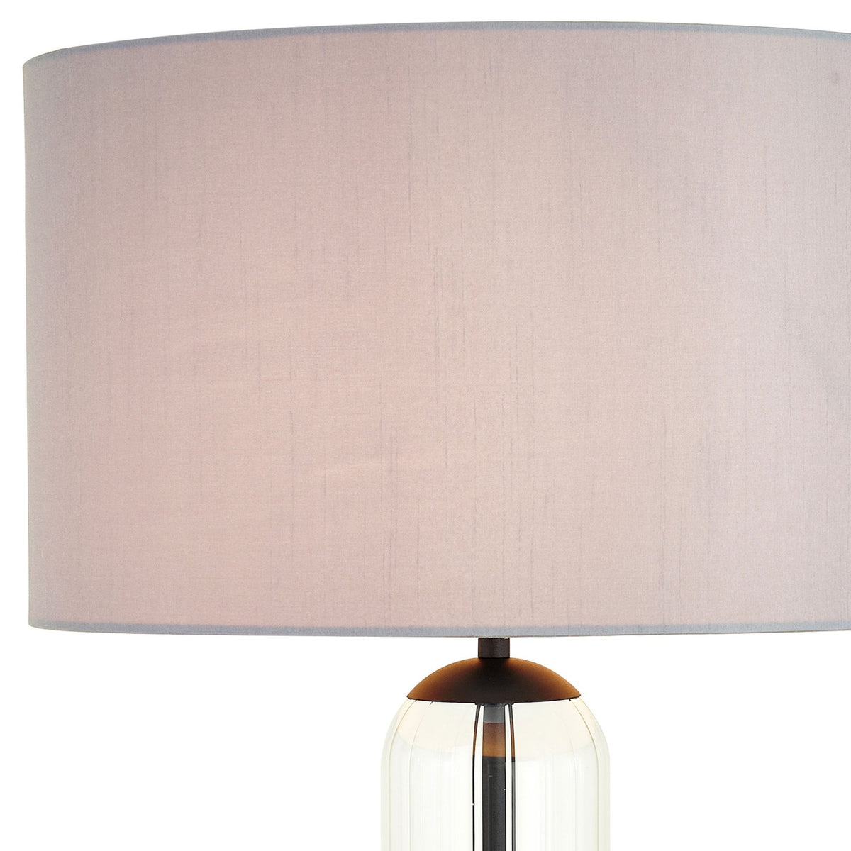 Hamble Tubular Table Lamp in Satin Black with Clear Glass and Lunar Faux Silk Shade