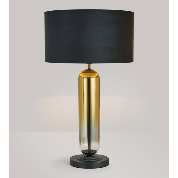 Hamble Tubular Table Lamp in Satin Black with Gold Fade Glass and Black Velvet Shade
