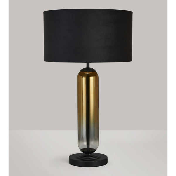 Hamble Tubular Table Lamp in Satin Black with Gold Fade Glass and Black Velvet Shade