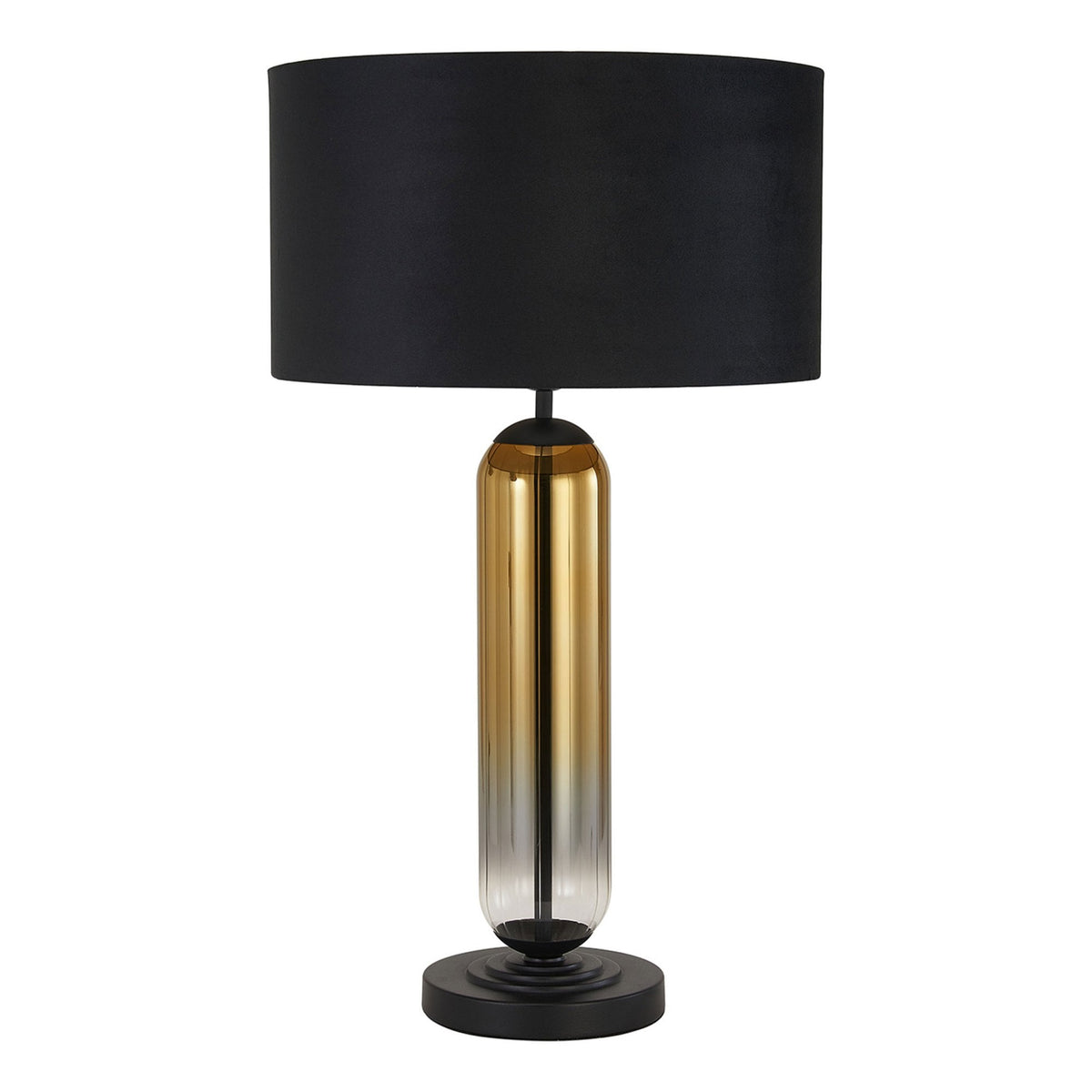 Hamble Tubular Table Lamp in Satin Black with Gold Fade Glass and Black Velvet Shade